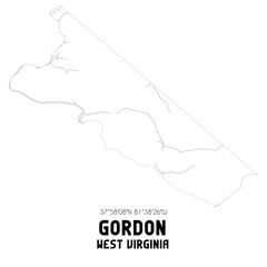 Gordon West Virginia. US street map with black and white lines.