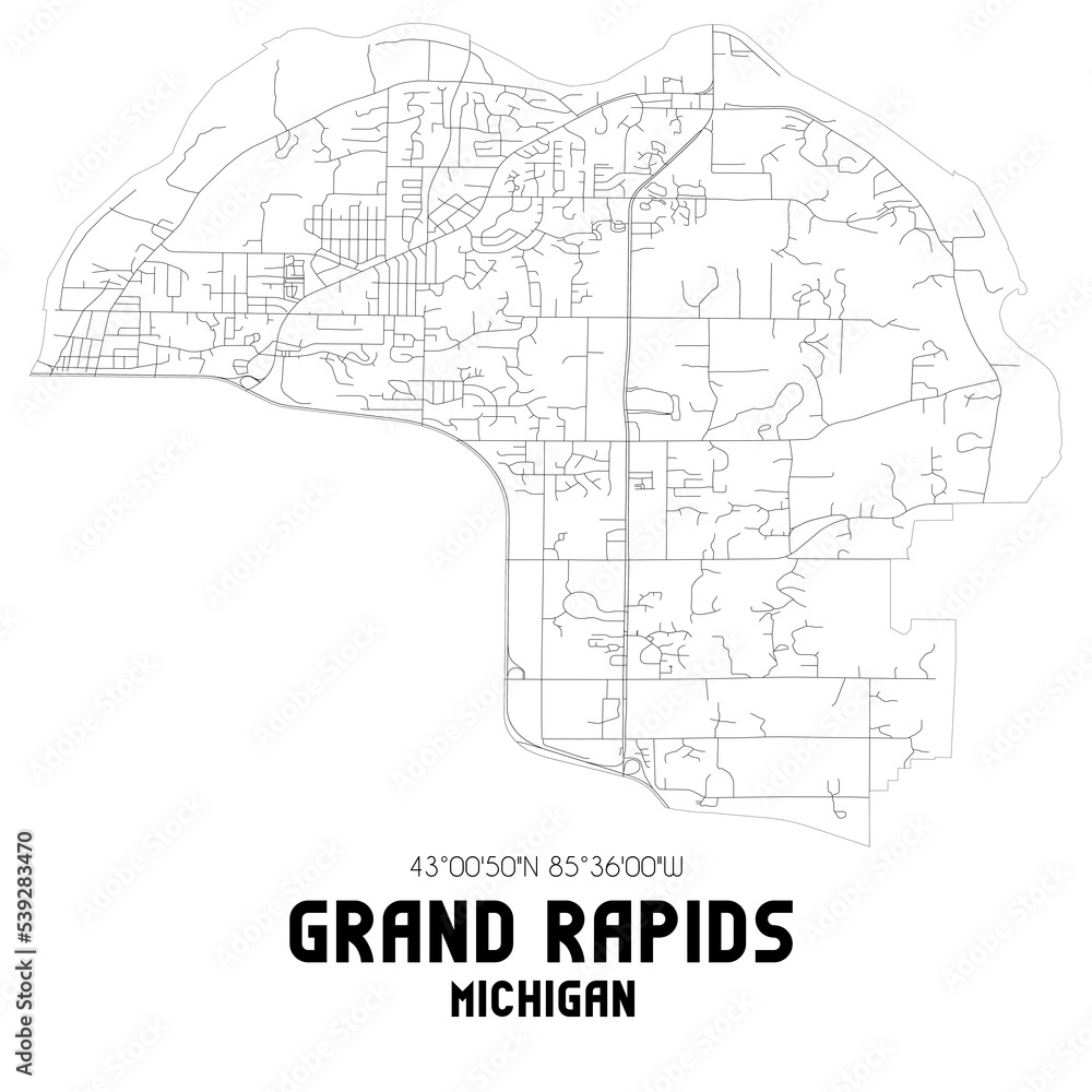 Wall mural grand rapids michigan. us street map with black and white lines.