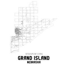 Grand Island Nebraska. US street map with black and white lines.