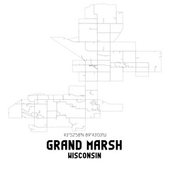 Grand Marsh Wisconsin. US street map with black and white lines.