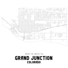 Grand Junction Colorado. US street map with black and white lines.