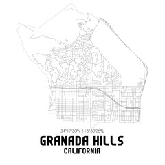 Granada Hills California. US street map with black and white lines.