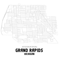 Grand Rapids Michigan. US street map with black and white lines.