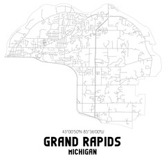 Grand Rapids Michigan. US street map with black and white lines.