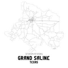 Grand Saline Texas. US street map with black and white lines.