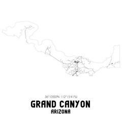 Grand Canyon Arizona. US street map with black and white lines.