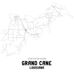 Grand Cane Louisiana. US street map with black and white lines.