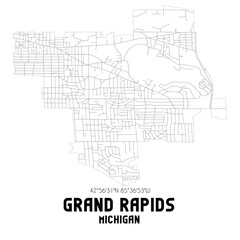 Grand Rapids Michigan. US street map with black and white lines.