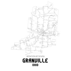 Granville Ohio. US street map with black and white lines.