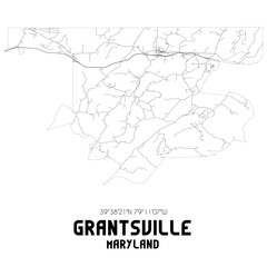 Grantsville Maryland. US street map with black and white lines.