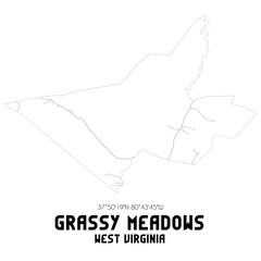 Grassy Meadows West Virginia. US street map with black and white lines.