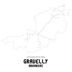 Gravelly Arkansas. US street map with black and white lines.