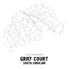 Gray Court South Carolina. US street map with black and white lines.