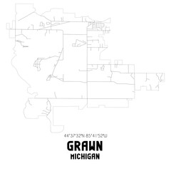 Grawn Michigan. US street map with black and white lines.