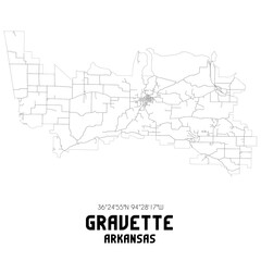 Gravette Arkansas. US street map with black and white lines.