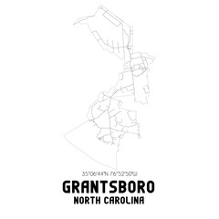 Grantsboro North Carolina. US street map with black and white lines.