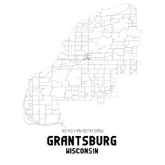 Grantsburg Wisconsin. US street map with black and white lines.
