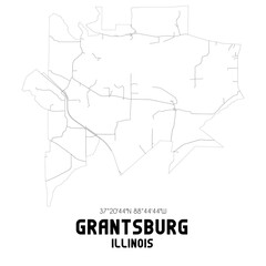Grantsburg Illinois. US street map with black and white lines.