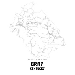 Gray Kentucky. US street map with black and white lines.