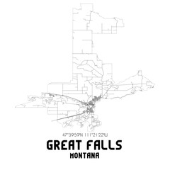 Great Falls Montana. US street map with black and white lines.