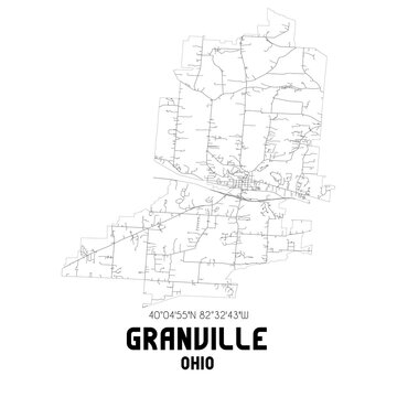 Granville Ohio. US Street Map With Black And White Lines.