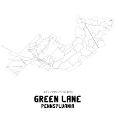 Green Lane Pennsylvania. US street map with black and white lines.