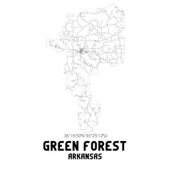 Green Forest Arkansas. US street map with black and white lines.