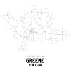 Greene New York. US street map with black and white lines.