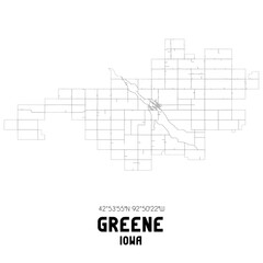 Greene Iowa. US street map with black and white lines.