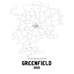 Greenfield Ohio. US street map with black and white lines.