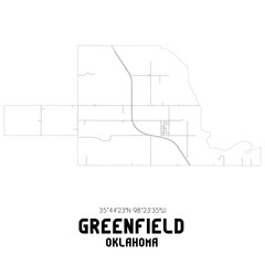 Greenfield Oklahoma. US street map with black and white lines.
