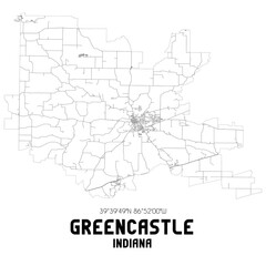 Greencastle Indiana. US street map with black and white lines.
