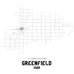 Greenfield Iowa. US street map with black and white lines.