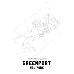 Greenport New York. US street map with black and white lines.