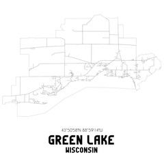 Green Lake Wisconsin. US street map with black and white lines.