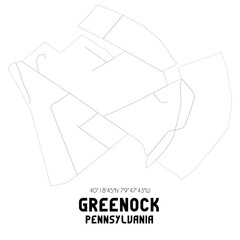 Greenock Pennsylvania. US street map with black and white lines.