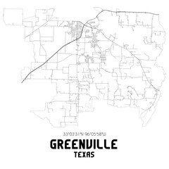 Fototapeta na wymiar Greenville Texas. US street map with black and white lines.