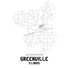 Greenville Illinois. US street map with black and white lines.