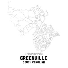 Greenville South Carolina. US street map with black and white lines.