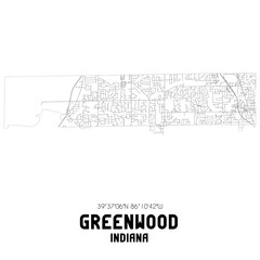 Greenwood Indiana. US street map with black and white lines.