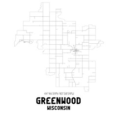 Greenwood Wisconsin. US street map with black and white lines.