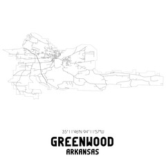 Greenwood Arkansas. US street map with black and white lines.