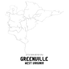 Greenville West Virginia. US street map with black and white lines.