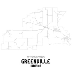 Greenville Indiana. US street map with black and white lines.