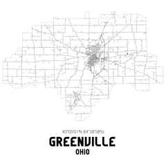 Greenville Ohio. US street map with black and white lines.