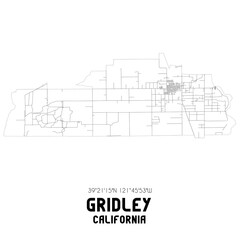 Gridley California. US street map with black and white lines.