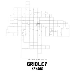 Gridley Kansas. US street map with black and white lines.