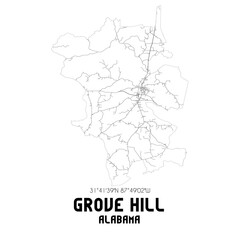 Grove Hill Alabama. US street map with black and white lines.