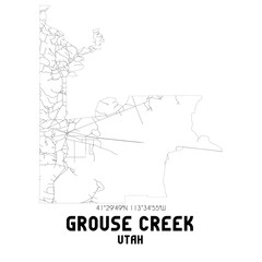 Grouse Creek Utah. US street map with black and white lines.