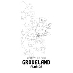 Groveland Florida. US street map with black and white lines.